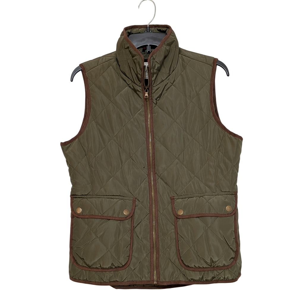 G.H. Bass & Co Quilted Barn Vest Olive Green Womens Size S Puffer Padded Pockets - Picture 2 of 9